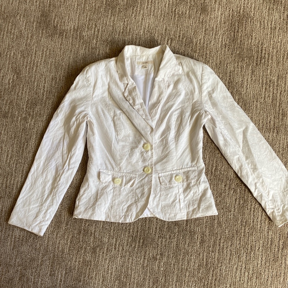 100% Linen Classic Preppy Coastal Grandma White Blazer
